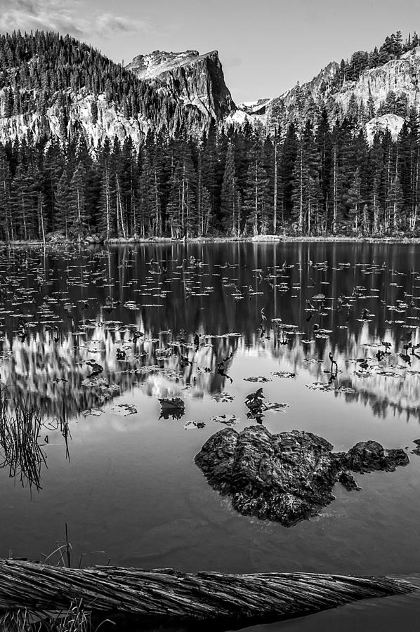 Nymph Lake Sunrise Black and White Photograph by Lee Kirchhevel