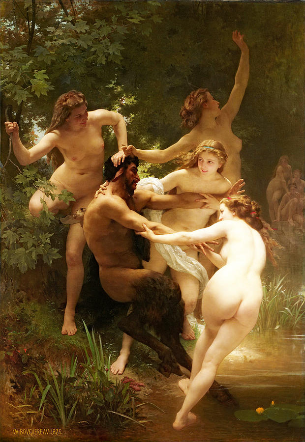 Nymphs and Satyr Painting by William-Adolphe Bouguereau
