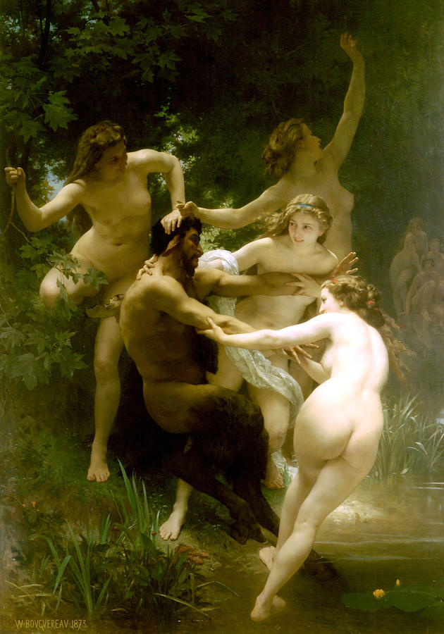 Nude Digital Art - Nymphs and Satyr by William Bouguereau