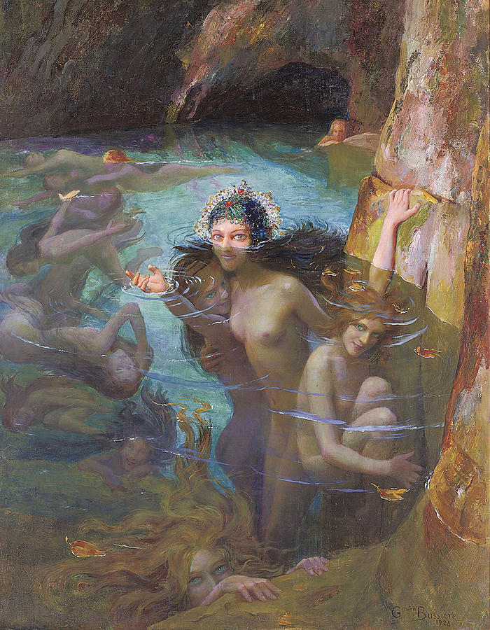 Nymphs At A Grotto Digital Art by Gaston Bussiere