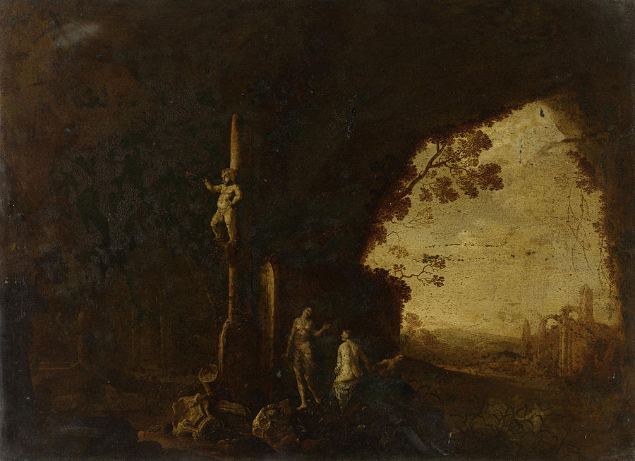 Nymphs Drawing - Nymphs In A Grotto With Ancient Ruins, Petrus Van Hattich by Litz Collection