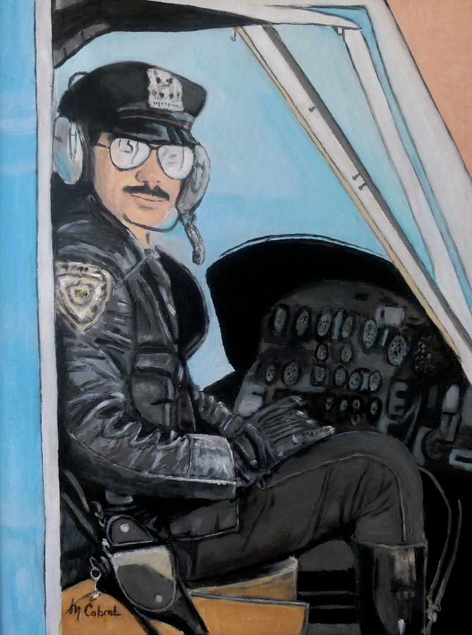 NYPD Highway Patrol in Chopper Painting by Maggie  Cabral