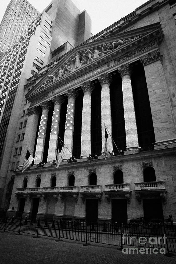 Winter Photograph - NYSE New York Stock Exhange in lights of american flag wall street by Joe Fox