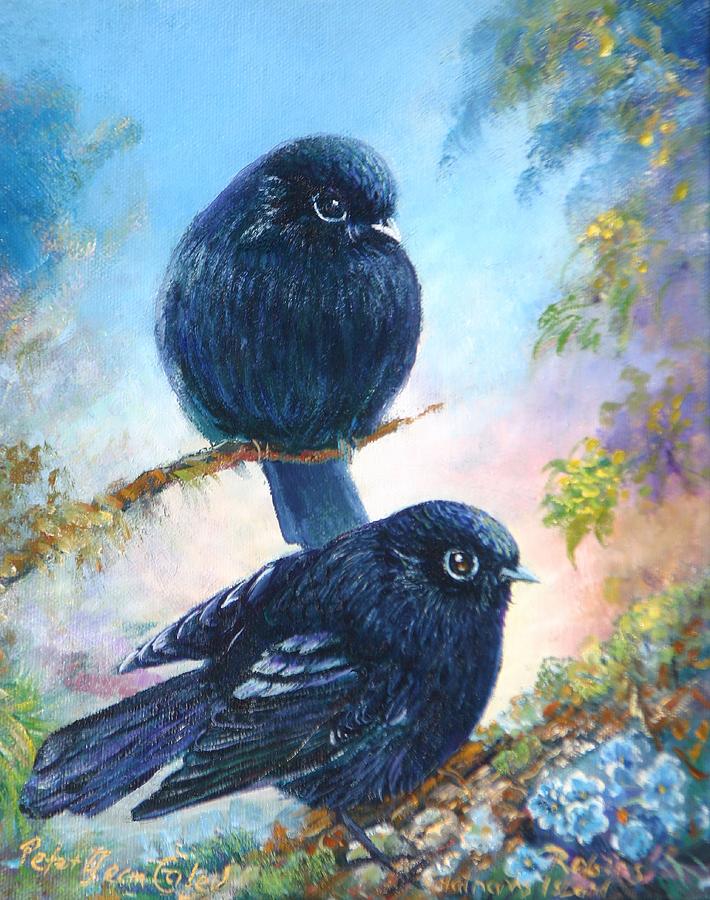 NZ Black Robins Painting by Peter Jean Caley - Fine Art America