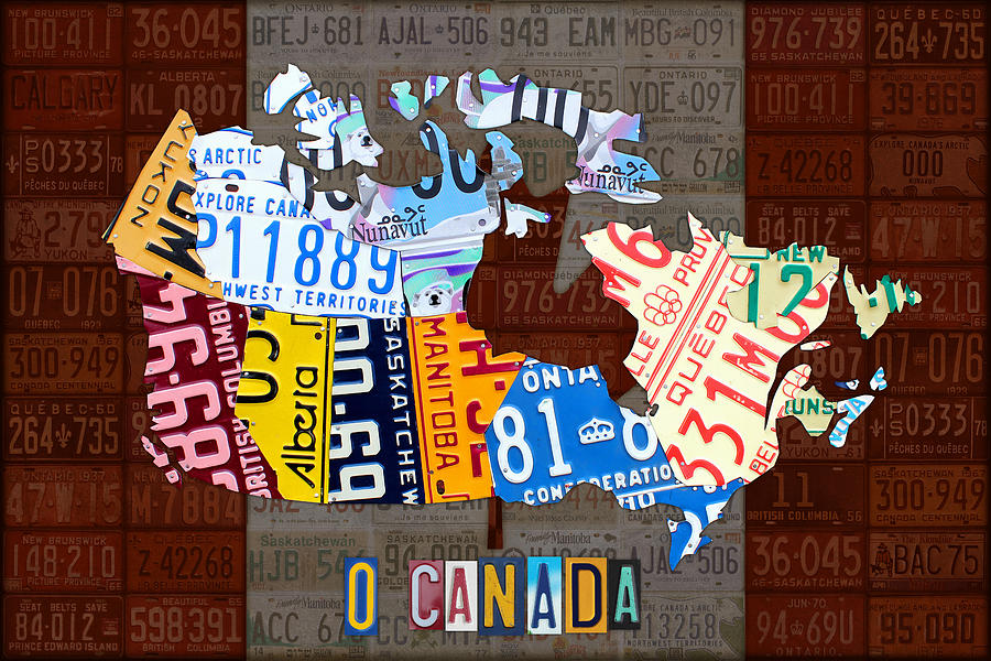 Map Mixed Media - O Canada Recycled License Plate Map of Canada National Anthem on Canadian Flag Art by Design Turnpike
