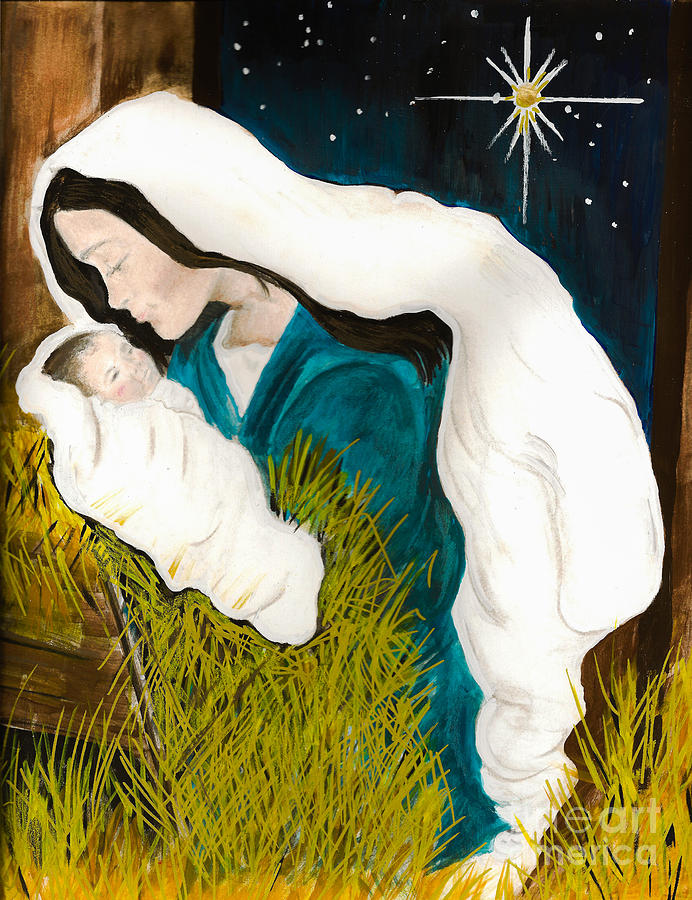 Mary and Baby -O Holy Night -birth of Jesus Painting by Jan Dappen
