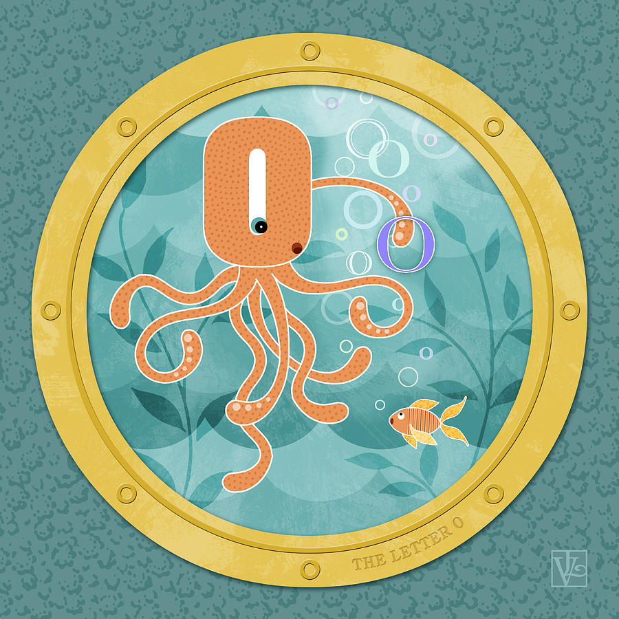 O is for Oliver the Orange Octopus Digital Art by Valerie Drake Lesiak
