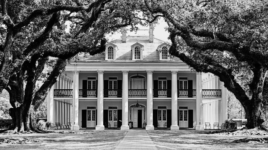 Oak Alley Mansion Black and White Photograph by Photography  By Sai