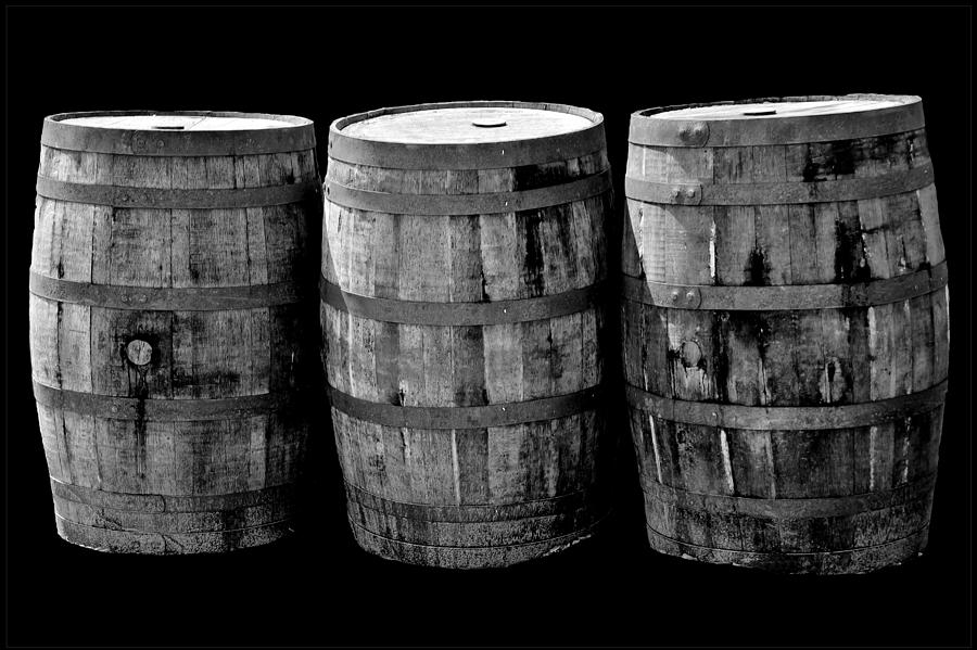 Oak Barrels BW on BK Photograph by LeeAnn McLaneGoetz McLaneGoetzStudioLLCcom