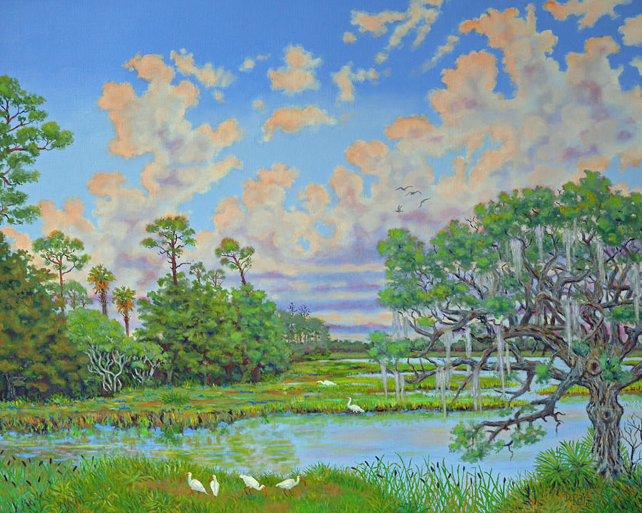 Oak Tree at Botany Bay Plantation Painting by Dwain Ray