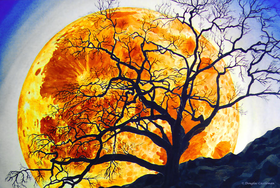 Oak Tree Moonrise Painting by Douglas Castleman