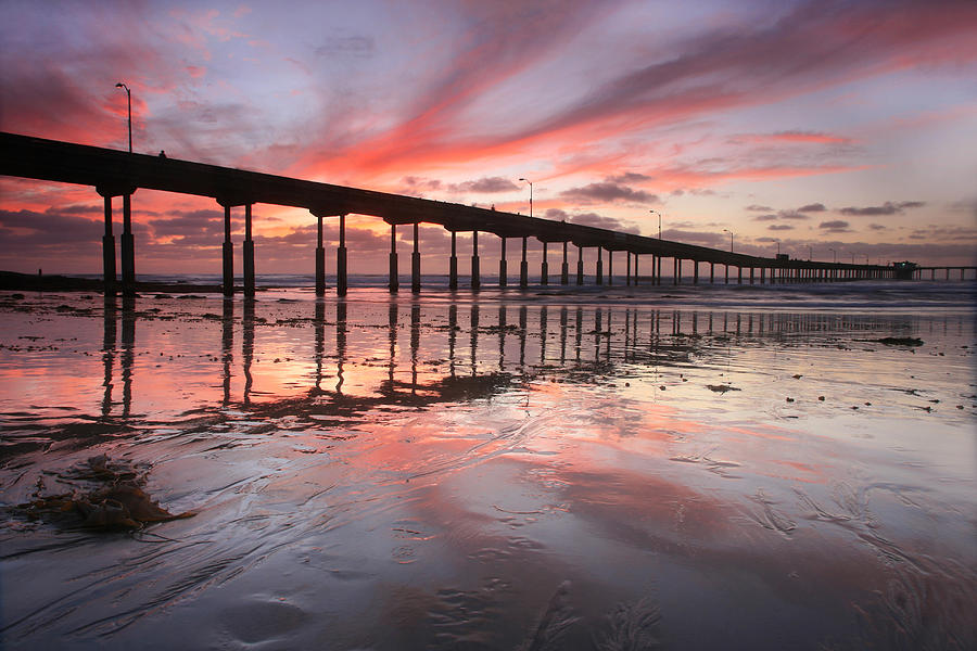 OB Pier Reflection Sunset Photograph by Scott Cunningham