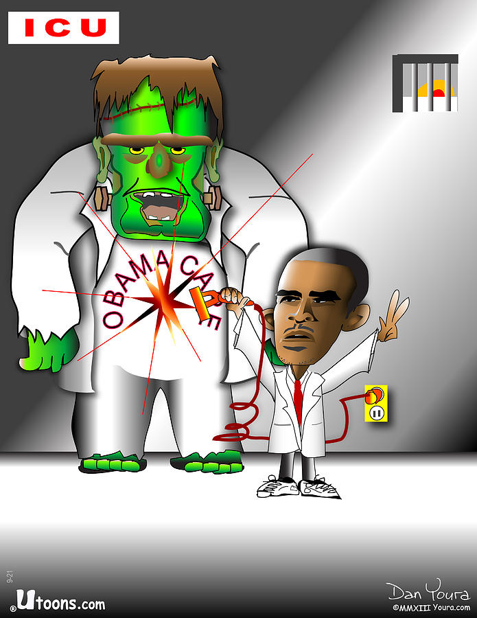 Obama Care Digital Art - Obama Care Frankenstein Monster in ICU by Dan Youra