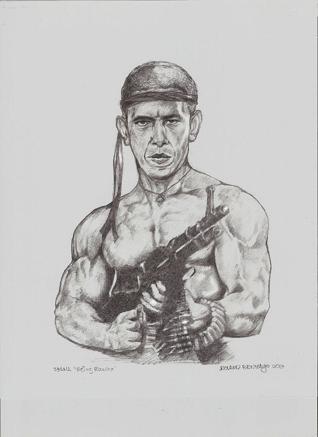 Obama Rambo Drawing by Roland Benipayo