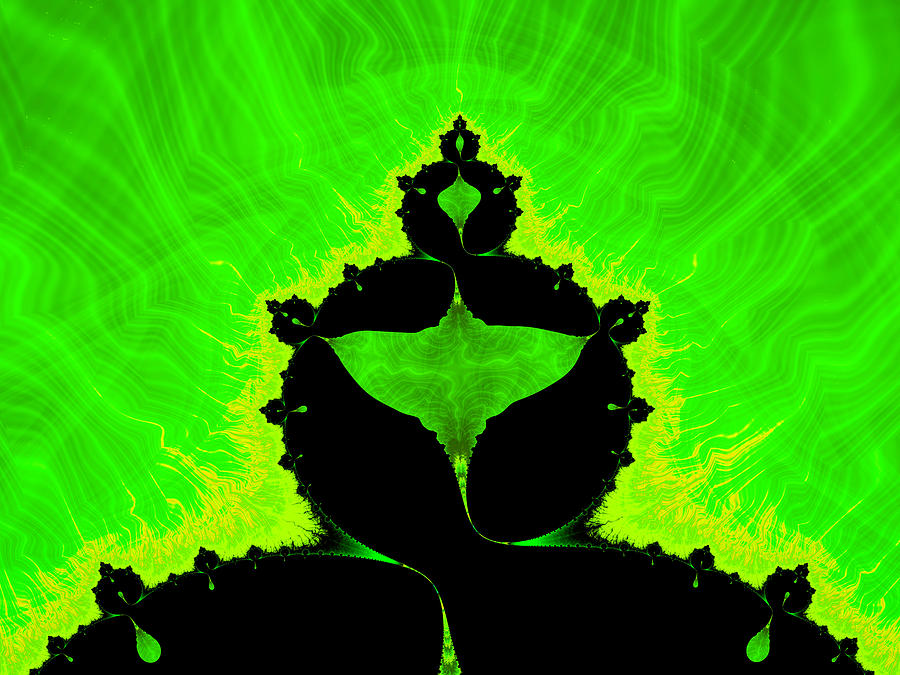 Obey - Black Mandelbrot Fractal And Bilious Green Background Digital Art