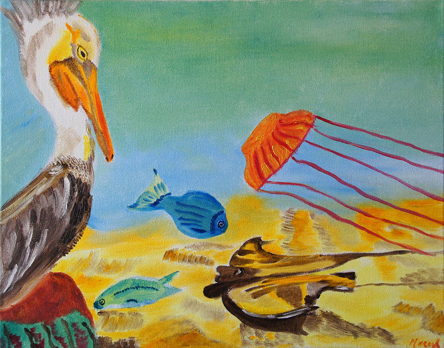 Pelican Painting - Observing Options by Meryl Goudey
