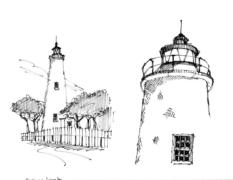 Ocaracoke Lighthouse Detail Sketches 1992 Drawing by Richard Wambach
