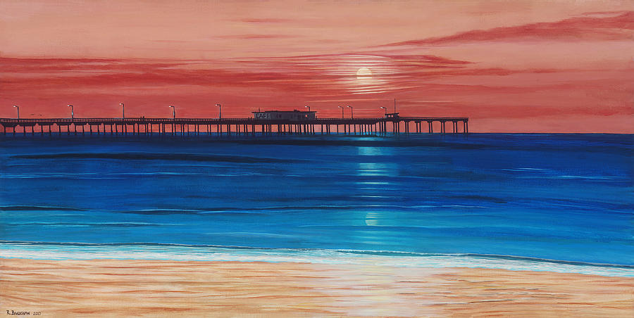 Ocean Beach Pier Sunset Painting by Robert Bradshaw
