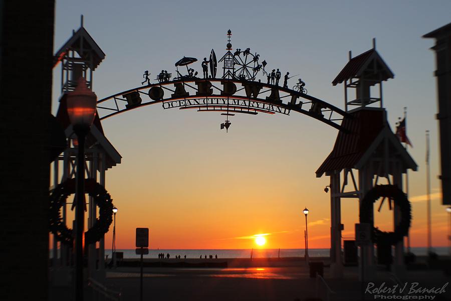 Ocean City Boardwalk Arch New Year Sunrise Photograph by Robert Banach