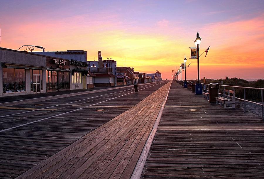 Ocean City Boardwalk Sunrise Photograph by John Loreaux