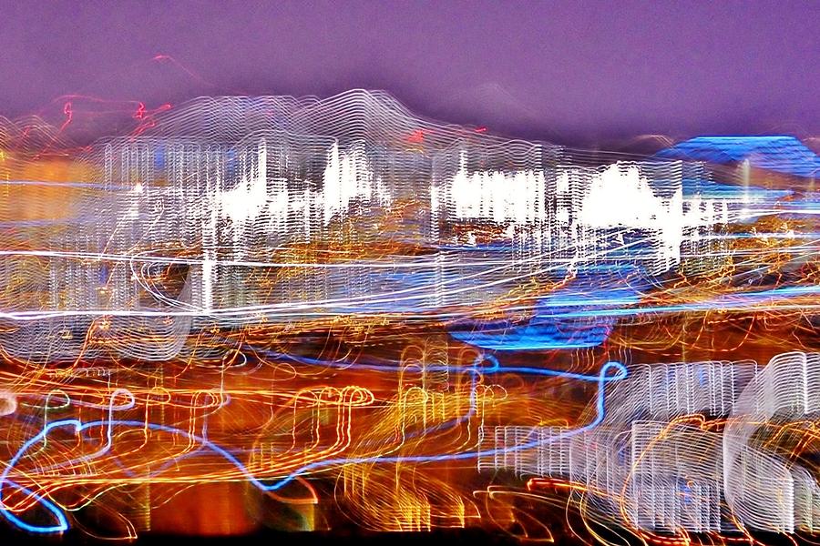 Ocean City by Night - Abstract Purple Photograph by Kim Bemis