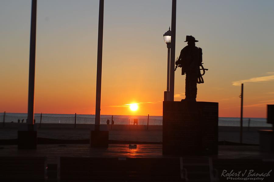 Ocean City Firefighters Memorial at Sunrise Jan 1 2015 Photograph by Robert Banach