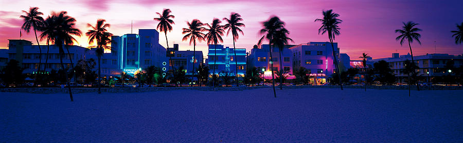 Sunset Photograph - Ocean Drive Miami Beach Fl Usa by Panoramic Images