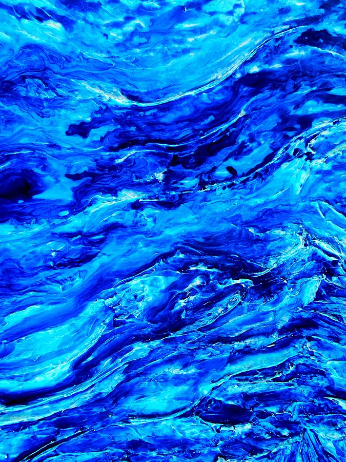 Ocean Explorer Blue Abstract Triptych Painting by Holly