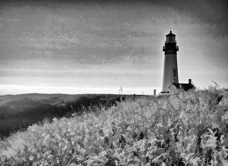 ocean Lighthouse Black And White Photograph by Steve McKinzie