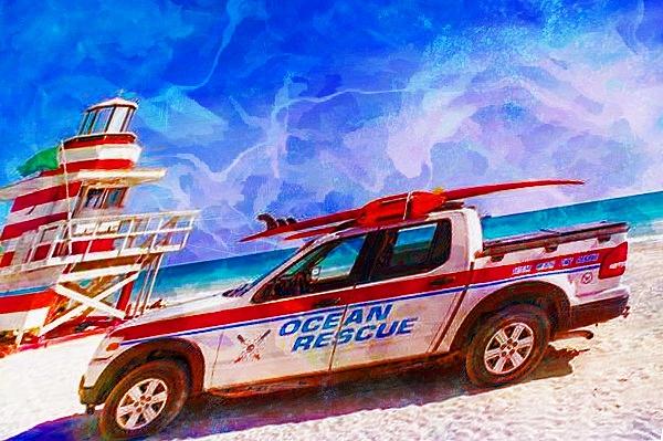 Ocean Rescue Truck Digital Art by Carrie OBrien Sibley