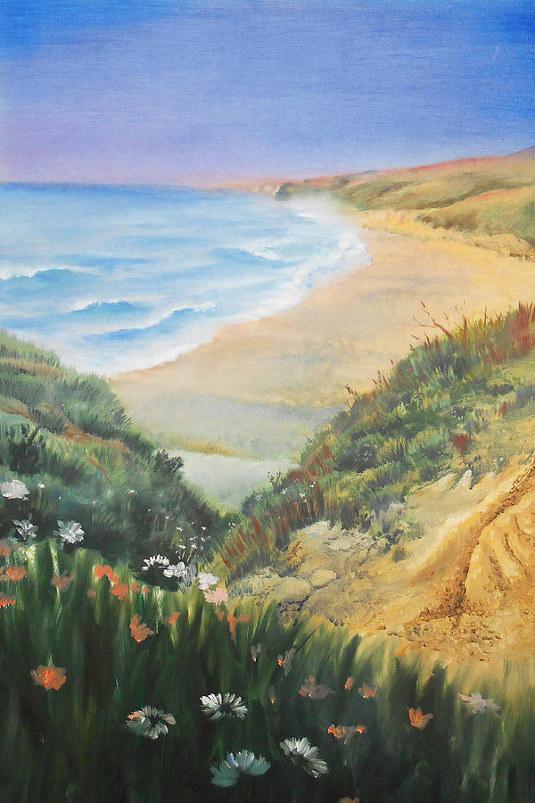 Flower Painting - Ocean Shore Through The Hills by Irina Sztukowski