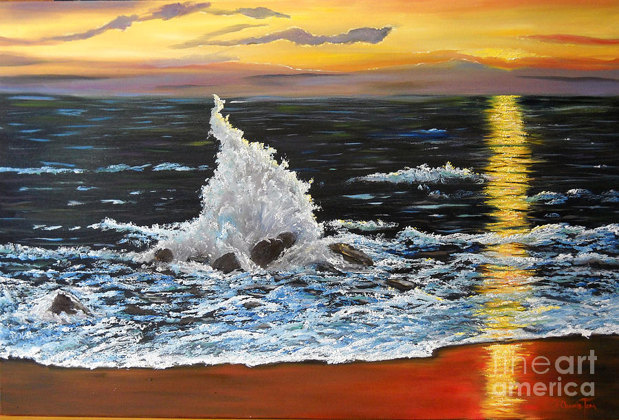 Landscape Painting - Ocean Spray at Sundown by Connie Tom