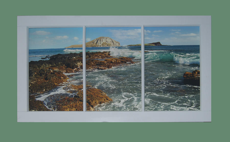 Ocean View Reclaimed Window Photograph by Michael Peychich