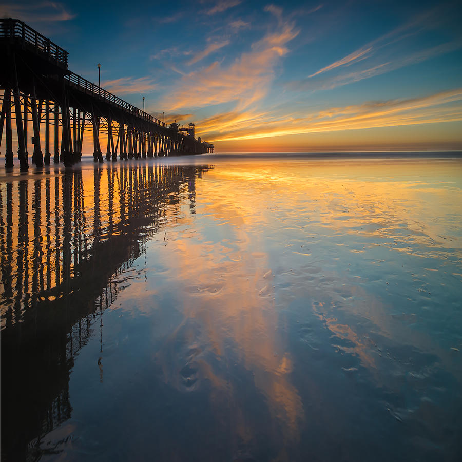 Pier Photograph - Oceanside Reflections 2 Square by Larry Marshall