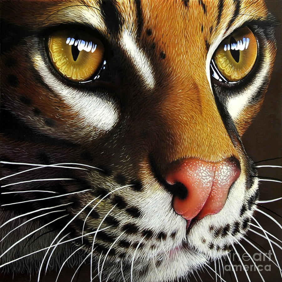 Cat Painting - Ocelot by Jurek Zamoyski