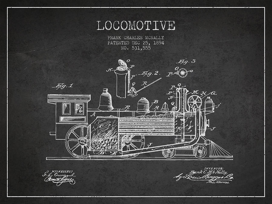 Locomotive Patent Drawing From 1894 Digital Art
