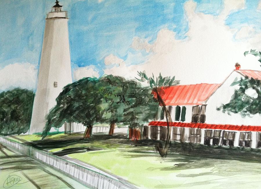 Lighthouse Drawing - Ocracoke island lighthouse by Asuncion Purnell