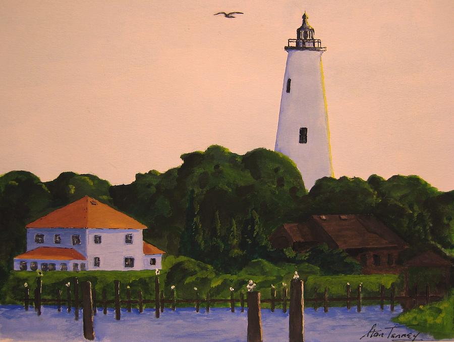 Beach Painting - Ocracoke Lighthouse by Stan Tenney