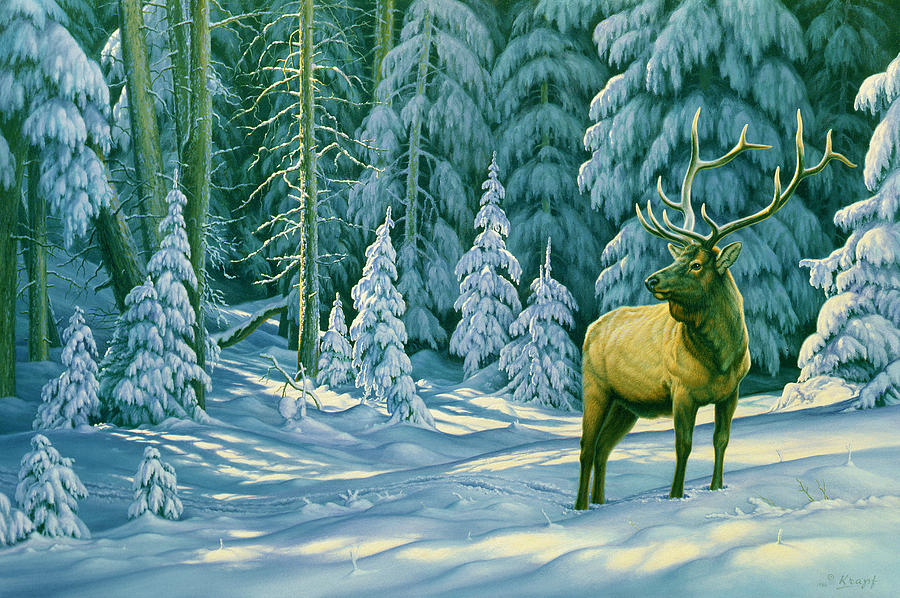 Wildlife Painting - October Snow by Paul Krapf Wildlife Painting - October Snow by Paul Krapf