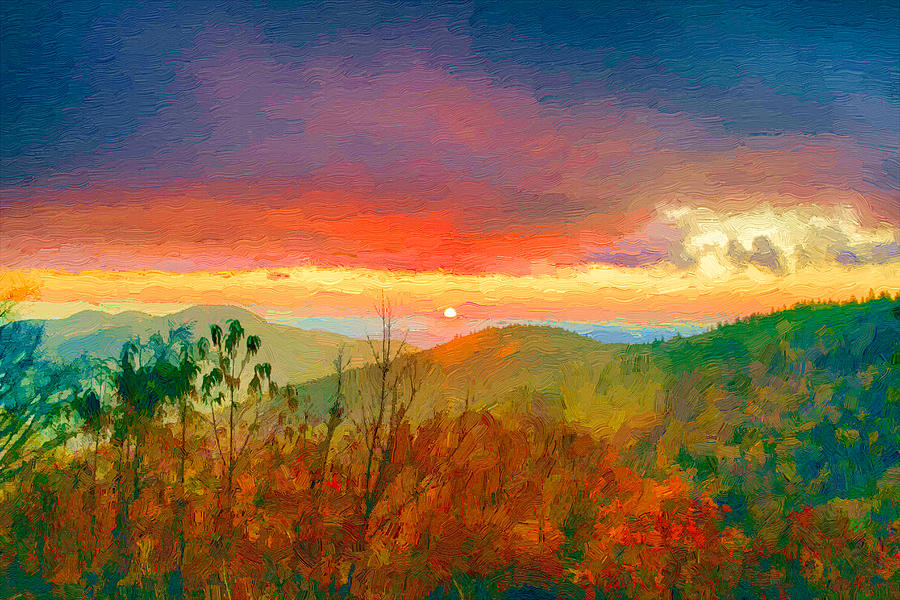 October Sunrise Painting on the Blue Ridge Parkway Painting by John Haldane