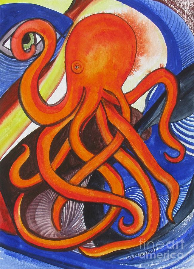 Octopus Painting - Octopus and Blue Buddy by Liz Marshall