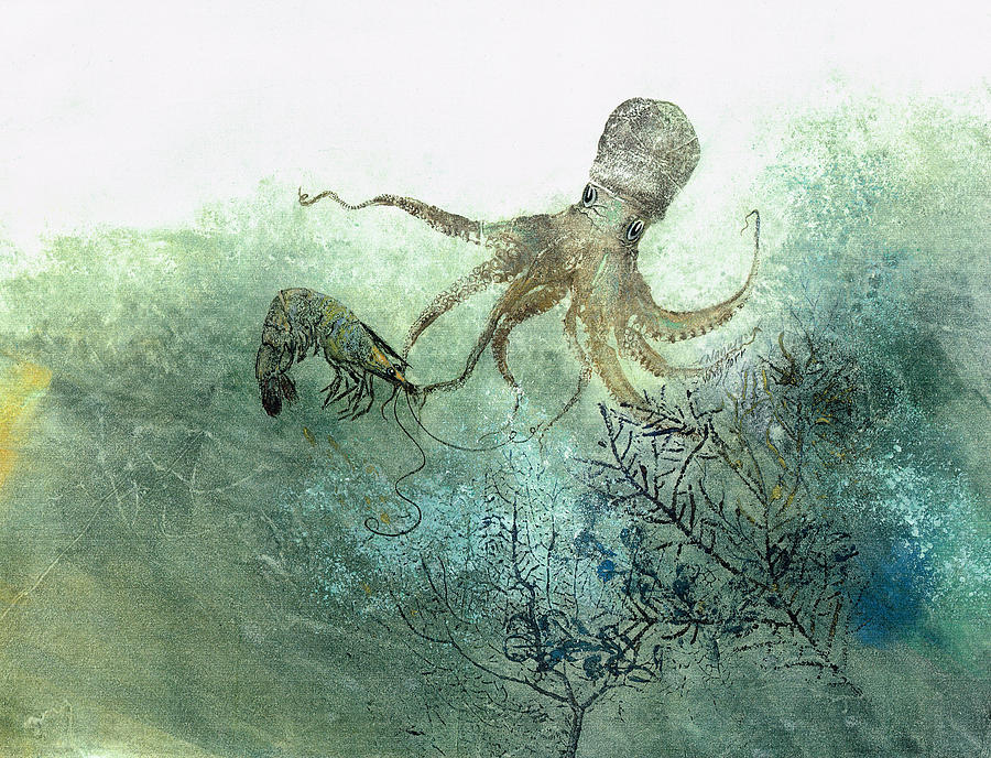 Octopus Mixed Media - Octopus And Shrimp by Nancy Gorr