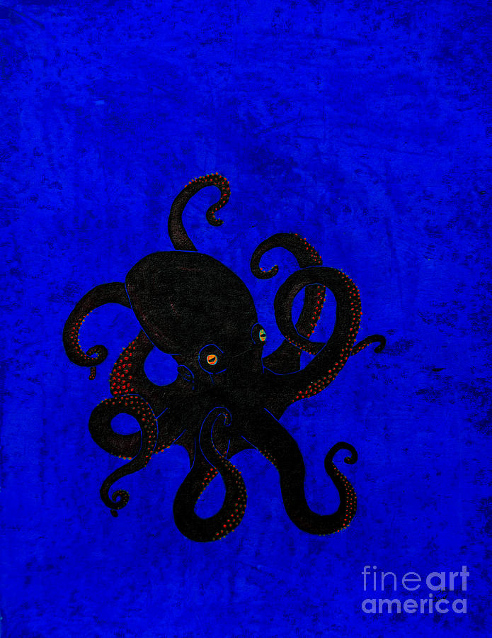 Octopus black and blue Painting by Stefanie Forck