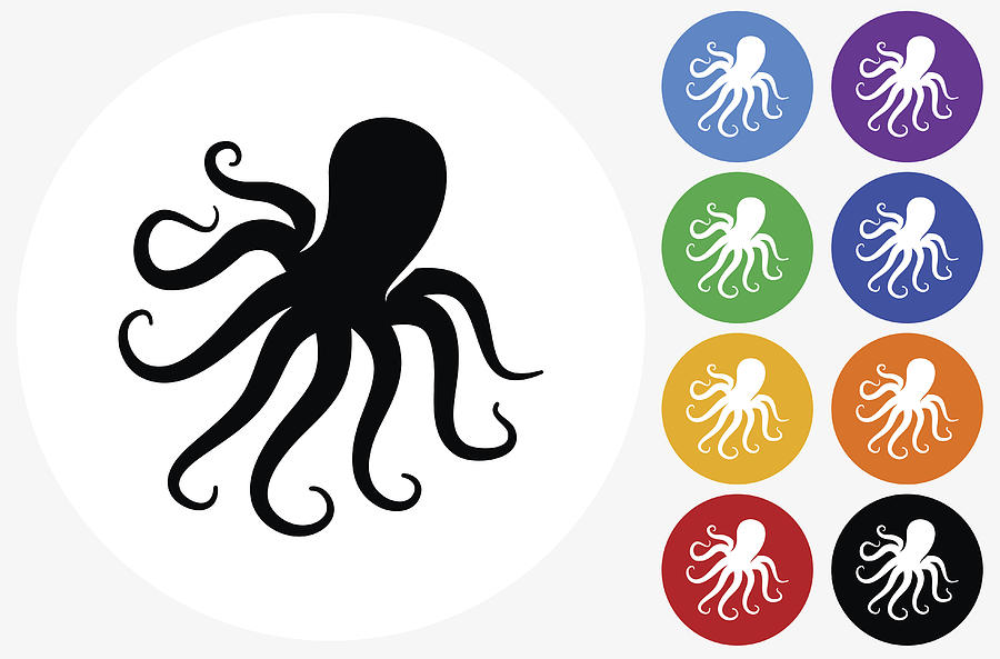Octopus Icon on Flat Color Circle Buttons Drawing by Alex Belomlinsky