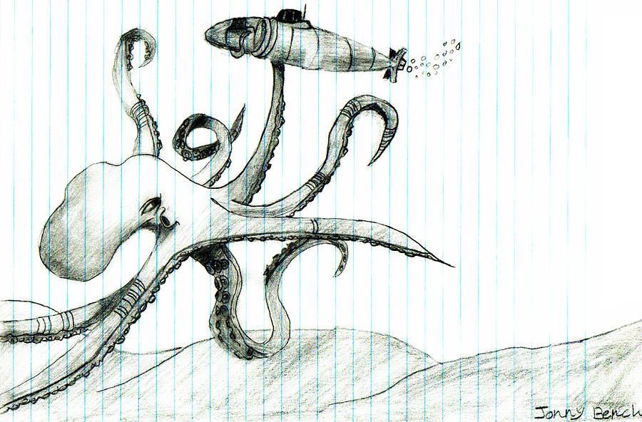 Octopus on Noteboook Drawing by Jonny Bench