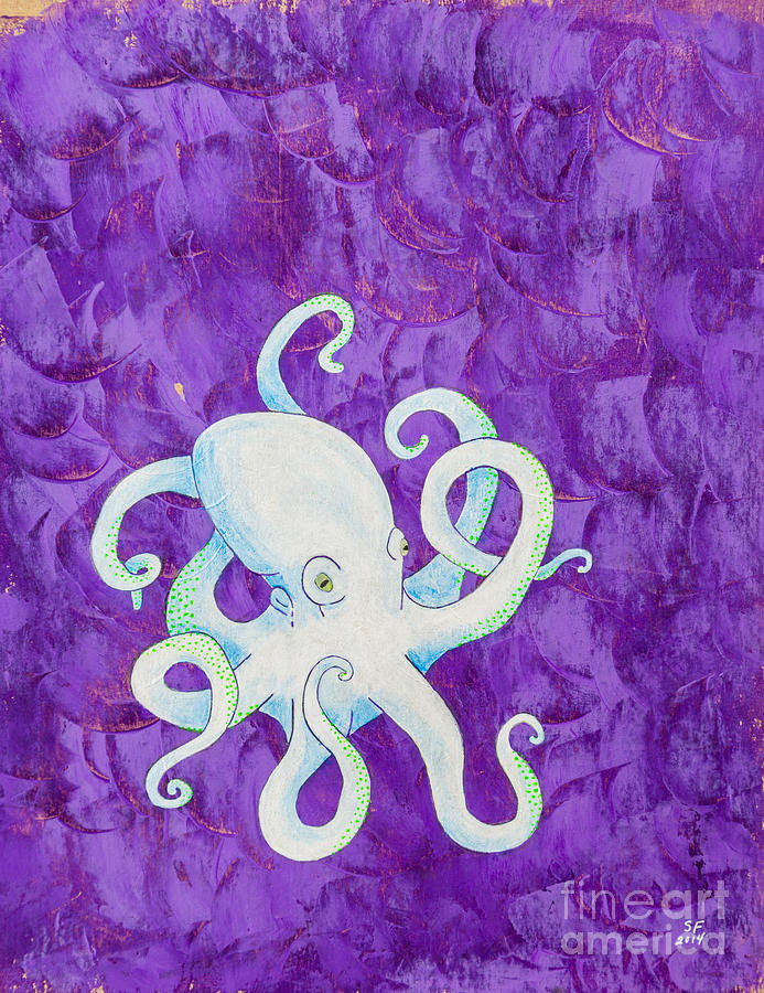 Octopus white Painting by Stefanie Forck