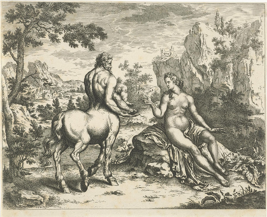 Landscape Drawing - Ocyrho Predicts The Fate Of Chiron And Asclepius by William Young Ottley And Willem Van Mieris