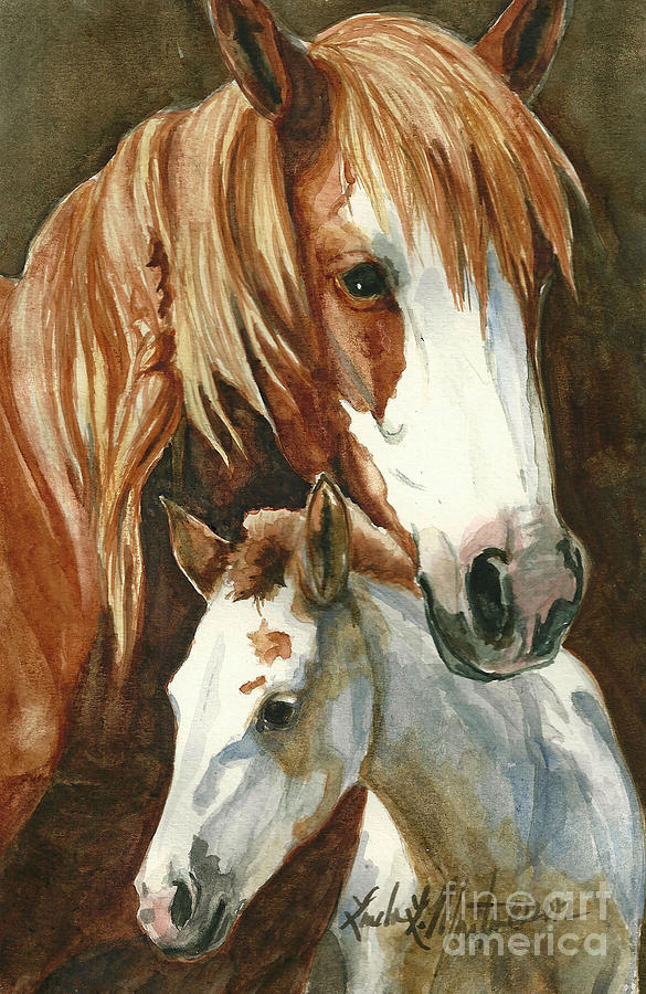 Wild Stallion Painting - Oda and Hopscotch by Linda L Martin