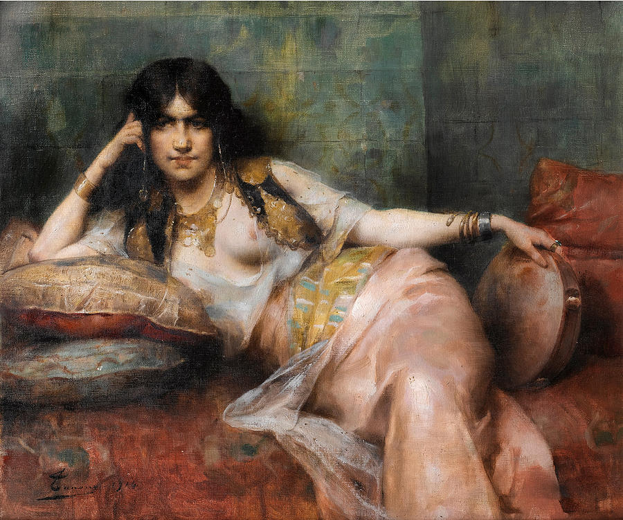 Odalisque with Tambourin Painting by Henri Adrien Tanoux