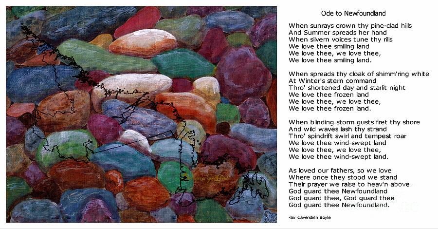Ode to Newfoundland and Black Map on Beach Rocks Painting by Barbara A Griffin